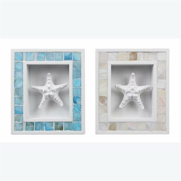 Youngs Wood Wall Decor with Shell Tiles, 2 Assorted Color 62188